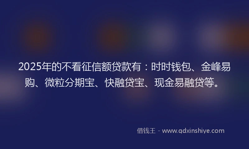 2025年的不看征信额贷款有：时时钱包、金峰易购、微粒分期宝、快融贷宝、现金易融贷等。