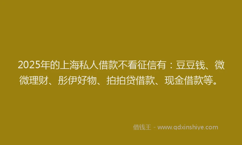 2025年的上海私人借款不看征信有：豆豆钱、微微理财、彤伊好物、拍拍贷借款、现金借款等。
