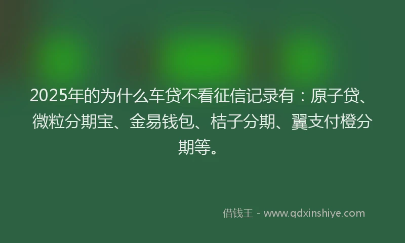 2025年的为什么车贷不看征信记录有：原子贷、微粒分期宝、金易钱包、桔子分期、翼支付橙分期等。