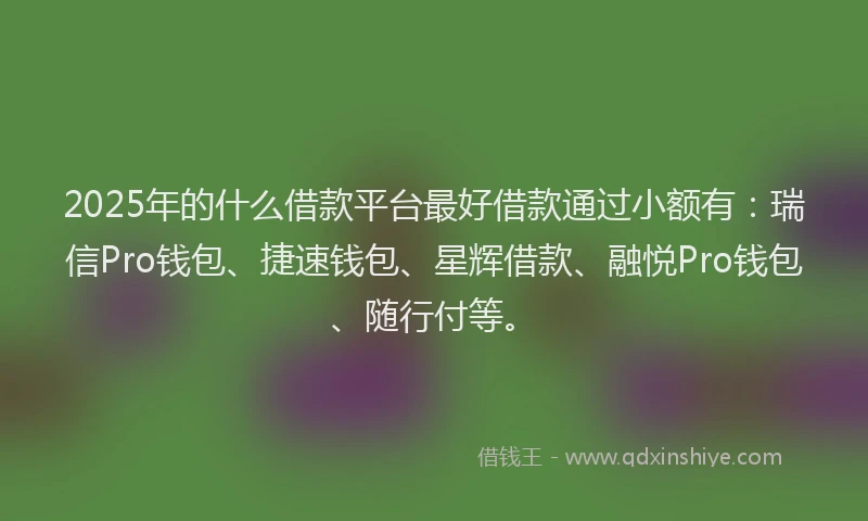 2025年的什么借款平台最好借款通过小额有：瑞信Pro钱包、捷速钱包、星辉借款、融悦Pro钱包、随行付等。