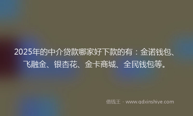2025年的中介贷款哪家好下款的有：金诺钱包、飞融金、银杏花、金卡商城、全民钱包等。