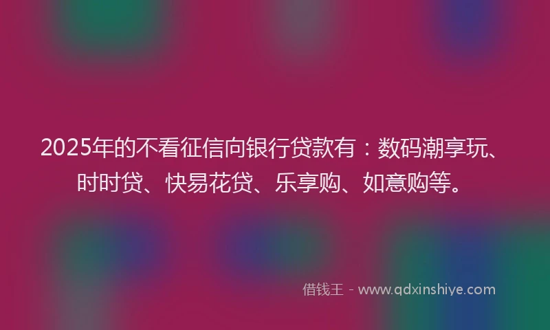 2025年的不看征信向银行贷款有：数码潮享玩、时时贷、快易花贷、乐享购、如意购等。