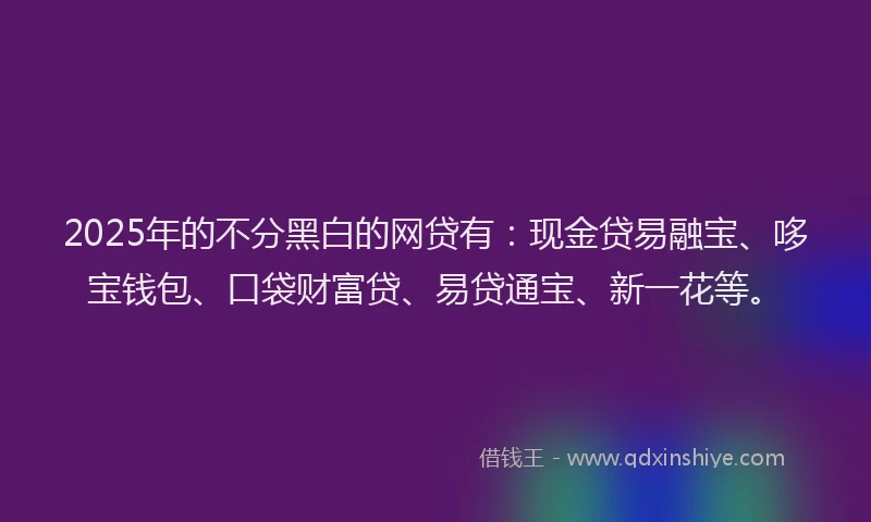 2025年的不分黑白的网贷有：现金贷易融宝、哆宝钱包、口袋财富贷、易贷通宝、新一花等。
