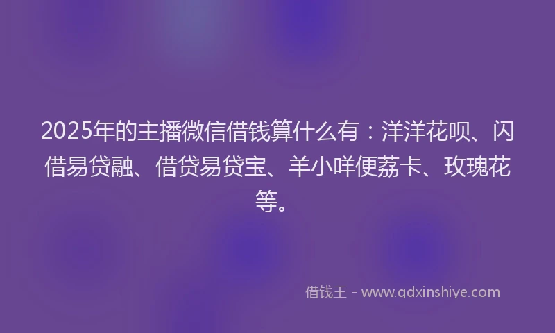 2025年的主播微信借钱算什么有：洋洋花呗、闪借易贷融、借贷易贷宝、羊小咩便荔卡、玫瑰花等。