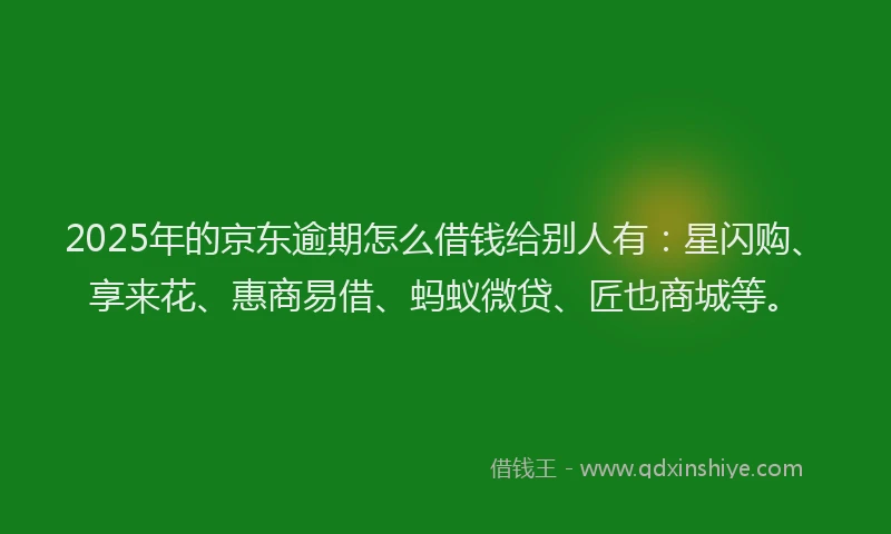 2025年的京东逾期怎么借钱给别人有：星闪购、享来花、惠商易借、蚂蚁微贷、匠也商城等。
