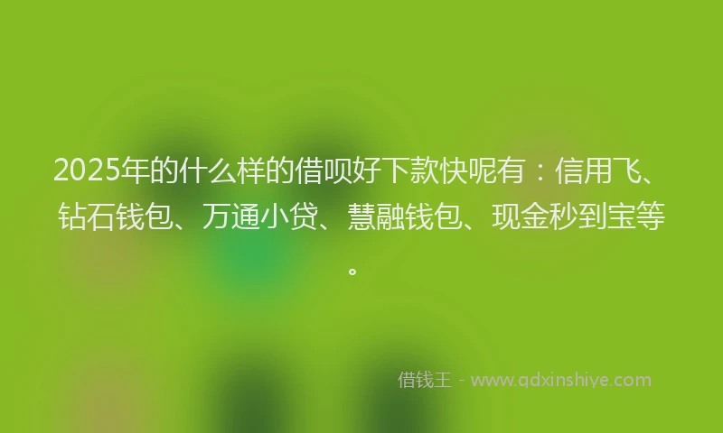 2025年的什么样的借呗好下款快呢有：信用飞、钻石钱包、万通小贷、慧融钱包、现金秒到宝等。