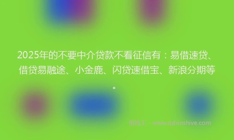 2025年的不要中介贷款不看征信有：易借速贷、借贷易融途、小金鹿、闪贷速借宝、新浪分期等。