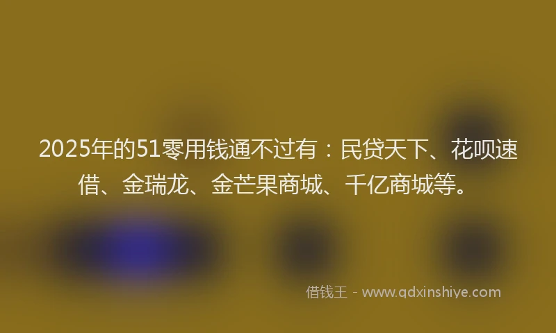 2025年的51零用钱通不过有：民贷天下、花呗速借、金瑞龙、金芒果商城、千亿商城等。