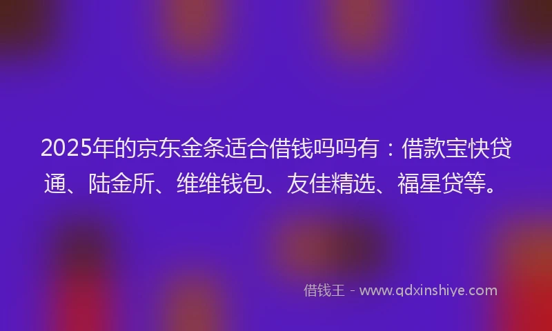 2025年的京东金条适合借钱吗吗有：借款宝快贷通、陆金所、维维钱包、友佳精选、福星贷等。