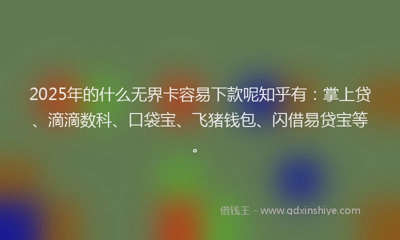 2025年的什么无界卡容易下款呢知乎有：掌上贷、滴滴数科、口袋宝、飞猪钱包、闪借易贷宝等。