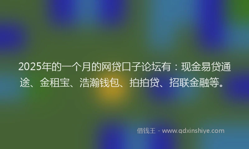 2025年的一个月的网贷口子论坛有：现金易贷通途、金租宝、浩瀚钱包、拍拍贷、招联金融等。