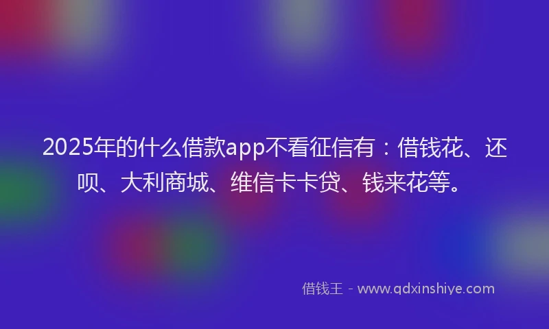 2025年的什么借款app不看征信有：借钱花、还呗、大利商城、维信卡卡贷、钱来花等。