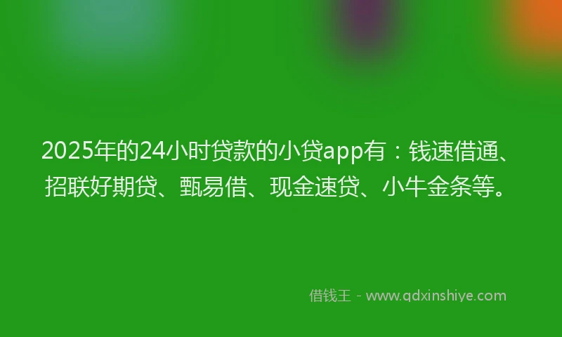 2025年的24小时贷款的小贷app有：钱速借通、招联好期贷、甄易借、现金速贷、小牛金条等。