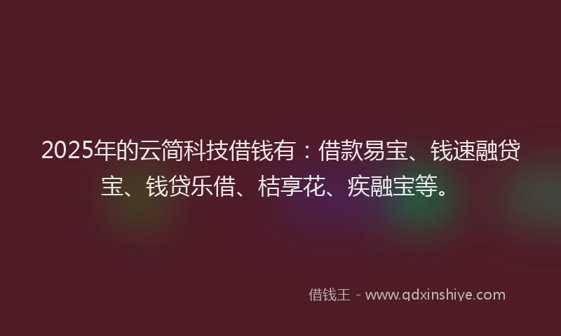 2025年的云简科技借钱有：借款易宝、钱速融贷宝、钱贷乐借、桔享花、疾融宝等。