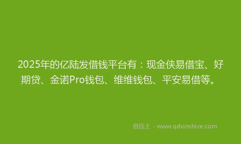 2025年的亿陆发借钱平台有：现金侠易借宝、好期贷、金诺Pro钱包、维维钱包、平安易借等。