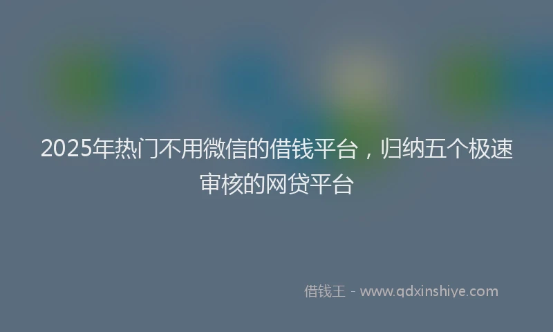 2025年热门不用微信的借钱平台，归纳五个极速审核的网贷平台