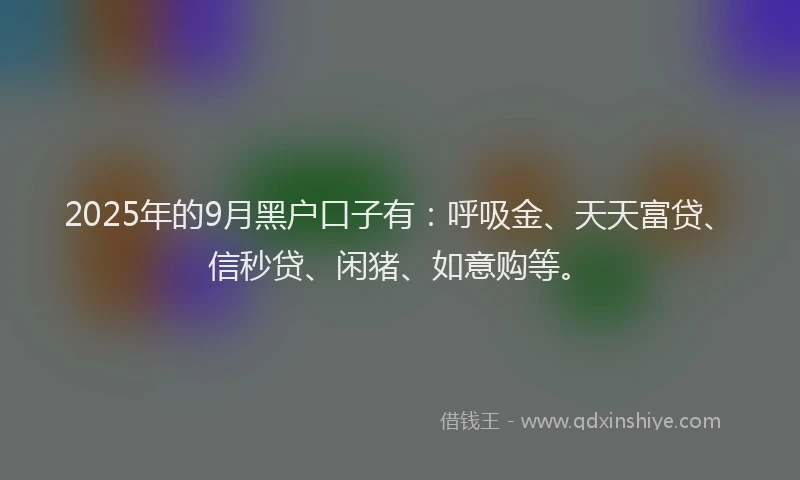 2025年的9月黑户口子有：呼吸金、天天富贷、信秒贷、闲猪、如意购等。