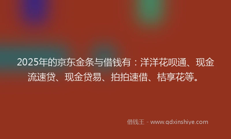 2025年的京东金条与借钱有：洋洋花呗通、现金流速贷、现金贷易、拍拍速借、桔享花等。