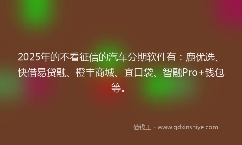 2025年的不看征信的汽车分期软件有：鹿优选、快借易贷融、橙丰商城、宜口袋、智融Pro+钱包等。