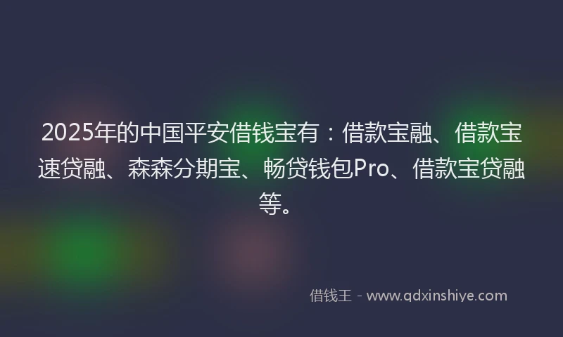 2025年的中国平安借钱宝有：借款宝融、借款宝速贷融、森森分期宝、畅贷钱包Pro、借款宝贷融等。