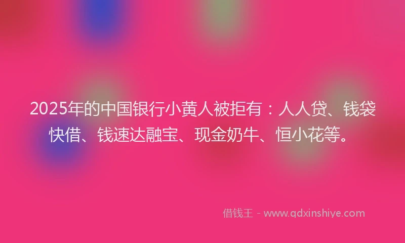 2025年的中国银行小黄人被拒有：人人贷、钱袋快借、钱速达融宝、现金奶牛、恒小花等。