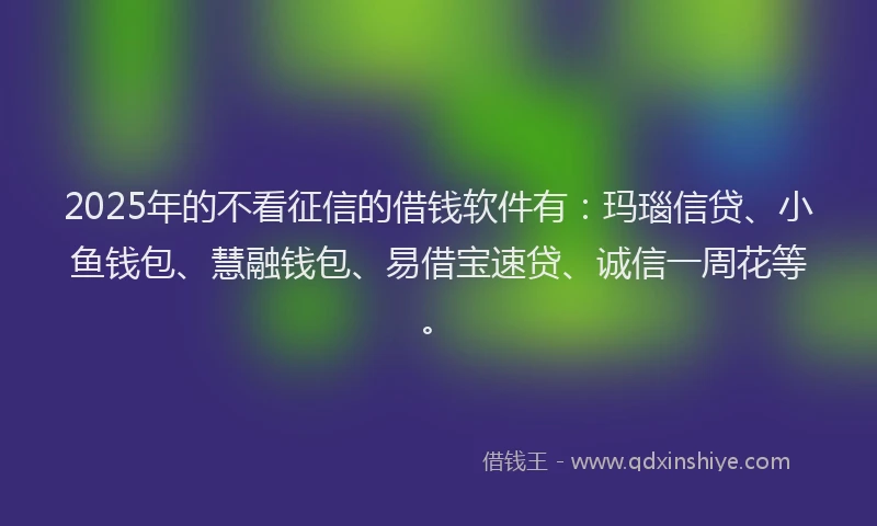 2025年的不看征信的借钱软件有：玛瑙信贷、小鱼钱包、慧融钱包、易借宝速贷、诚信一周花等。