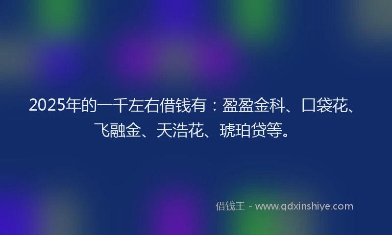 2025年的一千左右借钱有：盈盈金科、口袋花、飞融金、天浩花、琥珀贷等。