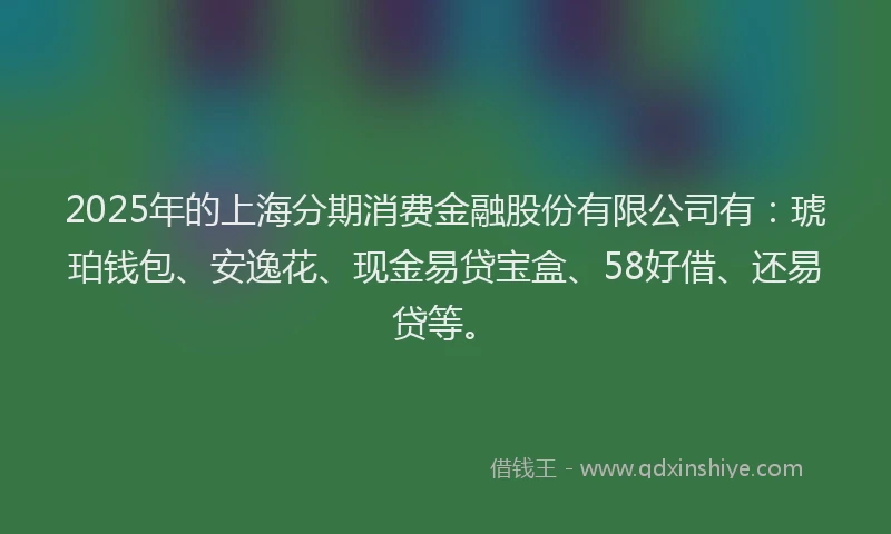 2025年的上海分期消费金融股份有限公司有：琥珀钱包、安逸花、现金易贷宝盒、58好借、还易贷等。