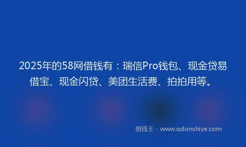 2025年的58网借钱有：瑞信Pro钱包、现金贷易借宝、现金闪贷、美团生活费、拍拍用等。