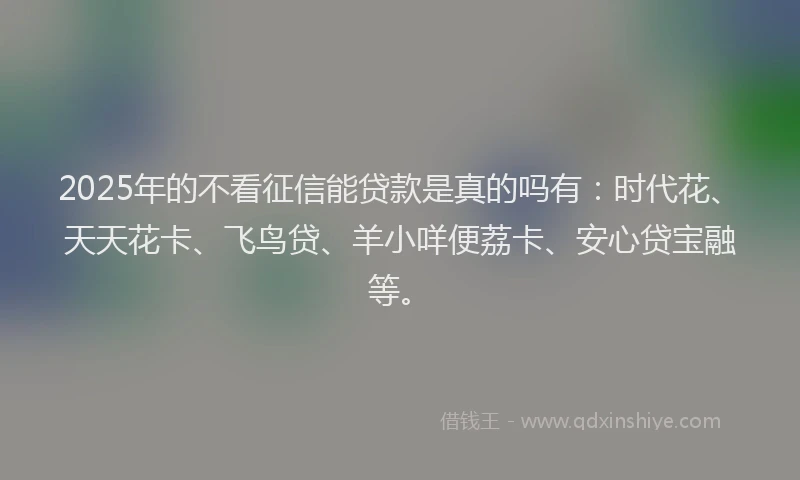 2025年的不看征信能贷款是真的吗有：时代花、天天花卡、飞鸟贷、羊小咩便荔卡、安心贷宝融等。