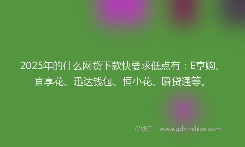 2025年的什么网贷下款快要求低点有：E享购、宜享花、迅达钱包、恒小花、瞬贷通等。