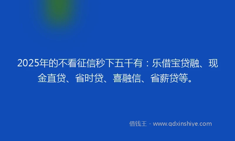2025年的不看征信秒下五千有：乐借宝贷融、现金直贷、省时贷、喜融信、省薪贷等。
