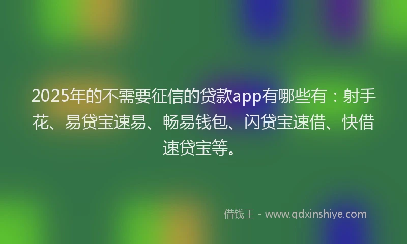 2025年的不需要征信的贷款app有哪些有：射手花、易贷宝速易、畅易钱包、闪贷宝速借、快借速贷宝等。