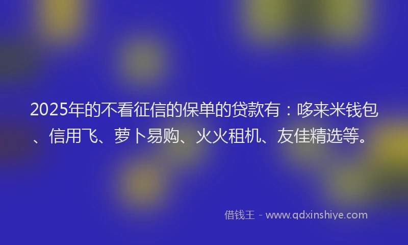 2025年的不看征信的保单的贷款有：哆来米钱包、信用飞、萝卜易购、火火租机、友佳精选等。