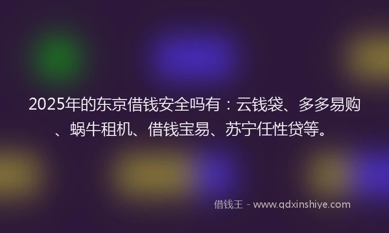 2025年的东京借钱安全吗有：云钱袋、多多易购、蜗牛租机、借钱宝易、苏宁任性贷等。