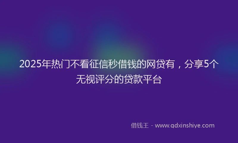 2025年热门不看征信秒借钱的网贷有，分享5个无视评分的贷款平台