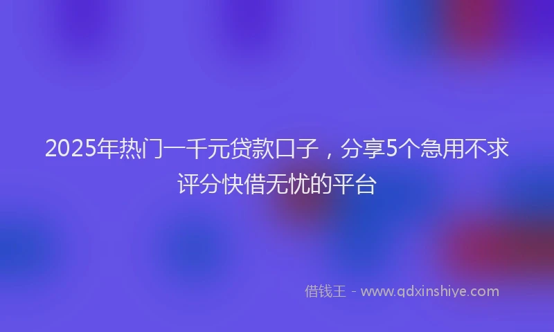 2025年热门一千元贷款口子，分享5个急用不求评分快借无忧的平台