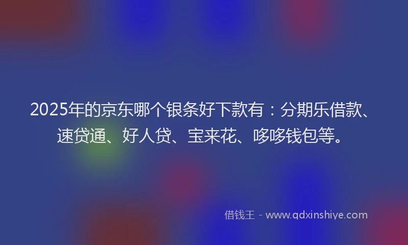 2025年的京东哪个银条好下款有：分期乐借款、速贷通、好人贷、宝来花、哆哆钱包等。