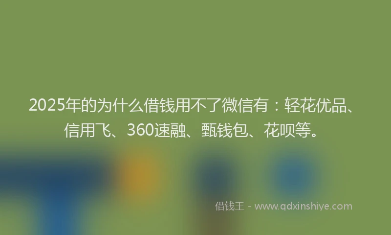 2025年的为什么借钱用不了微信有：轻花优品、信用飞、360速融、甄钱包、花呗等。
