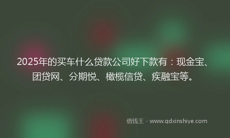 2025年的买车什么贷款公司好下款有：现金宝、团贷网、分期悦、橄榄信贷、疾融宝等。