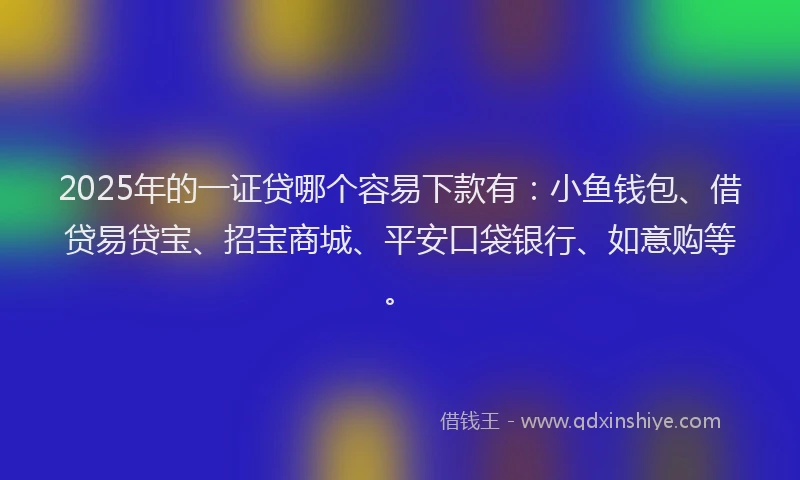 2025年的一证贷哪个容易下款有：小鱼钱包、借贷易贷宝、招宝商城、平安口袋银行、如意购等。