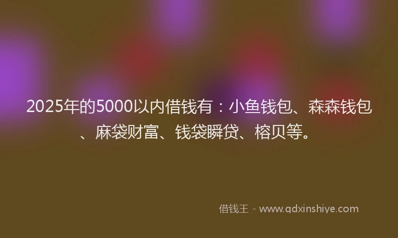 2025年的5000以内借钱有：小鱼钱包、森森钱包、麻袋财富、钱袋瞬贷、榕贝等。