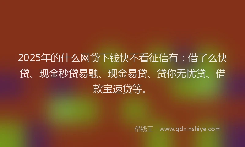2025年的什么网贷下钱快不看征信有：借了么快贷、现金秒贷易融、现金易贷、贷你无忧贷、借款宝速贷等。