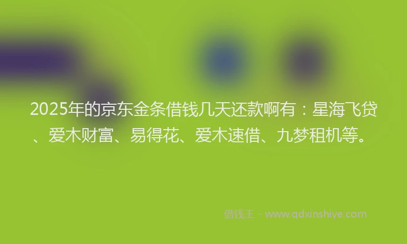 2025年的京东金条借钱几天还款啊有：星海飞贷、爱木财富、易得花、爱木速借、九梦租机等。