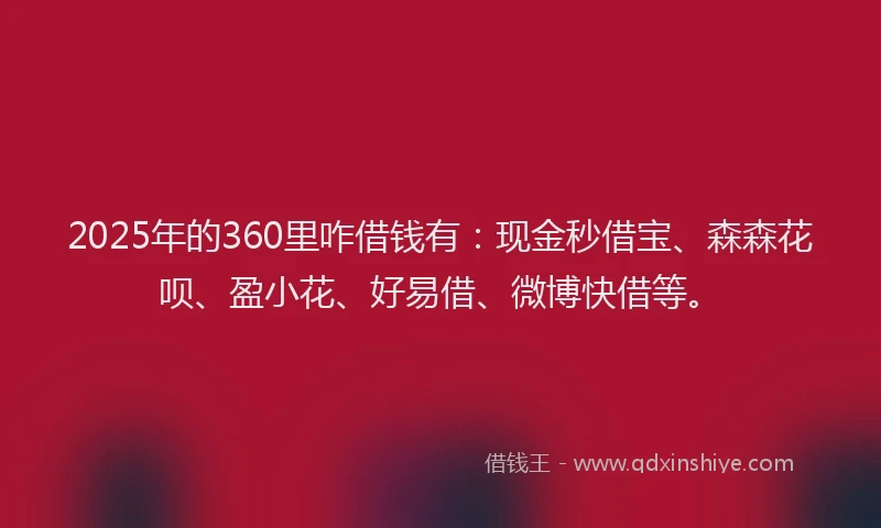 2025年的360里咋借钱有：现金秒借宝、森森花呗、盈小花、好易借、微博快借等。