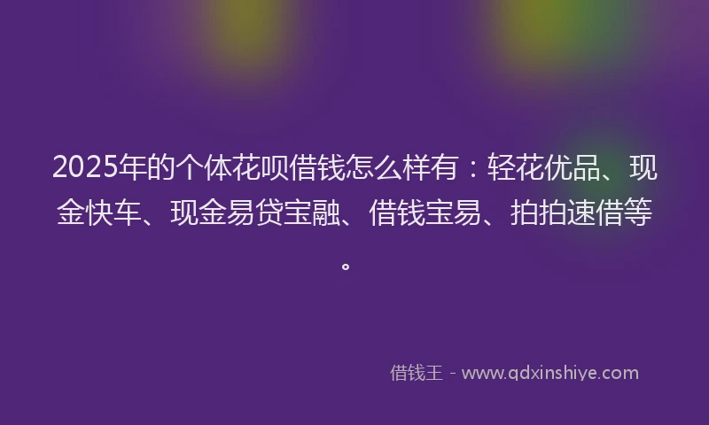 2025年的个体花呗借钱怎么样有：轻花优品、现金快车、现金易贷宝融、借钱宝易、拍拍速借等。