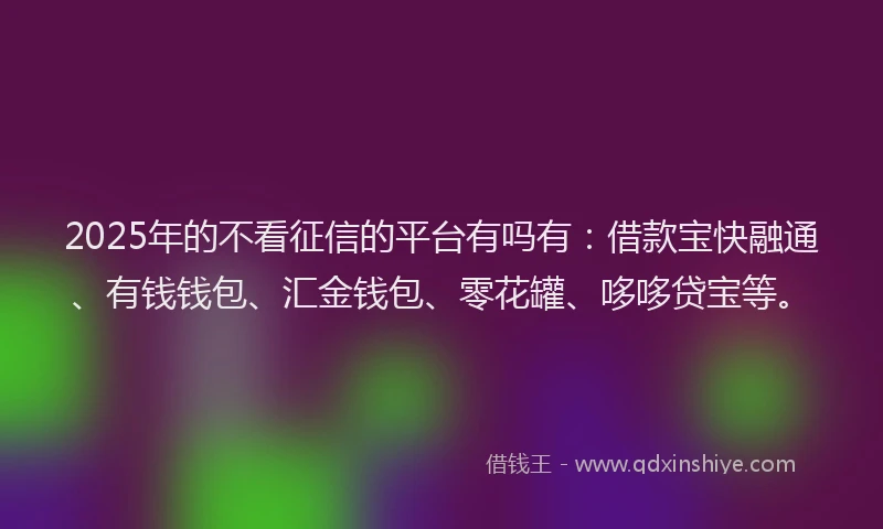 2025年的不看征信的平台有吗有：借款宝快融通、有钱钱包、汇金钱包、零花罐、哆哆贷宝等。