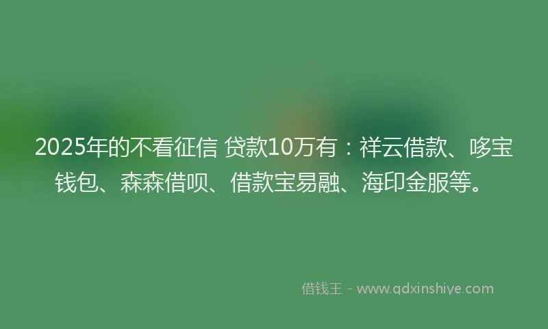 2025年的不看征信 贷款10万有：祥云借款、哆宝钱包、森森借呗、借款宝易融、海印金服等。