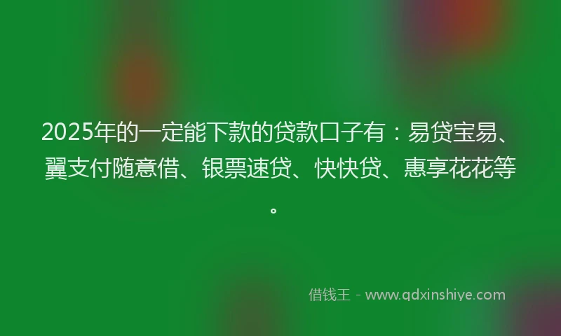 2025年的一定能下款的贷款口子有：易贷宝易、翼支付随意借、银票速贷、快快贷、惠享花花等。