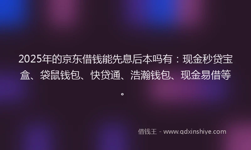 2025年的京东借钱能先息后本吗有：现金秒贷宝盒、袋鼠钱包、快贷通、浩瀚钱包、现金易借等。